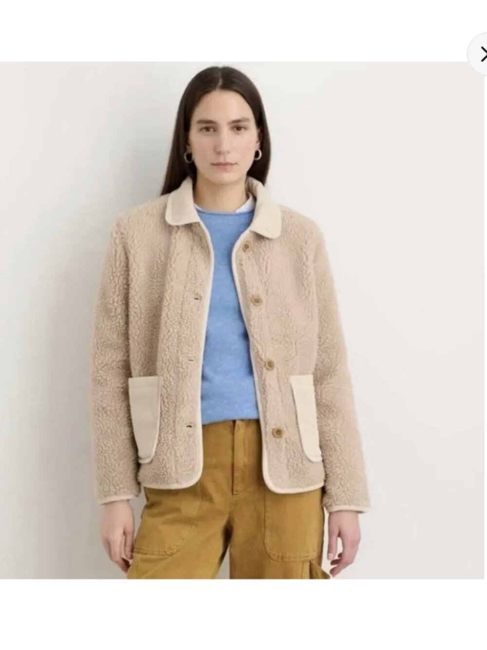 Alex Mill Sherpa Work Jacket S Corduroy Trim Beige Fleece Chore Coat Fisherman